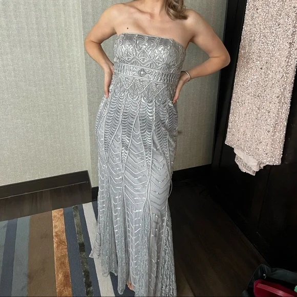 Sue Wong Dresses | Sue Wong Silver Embellished Evening Gown | Color: Gray/Silver | Size: 4 | Ritaloxas's Closet